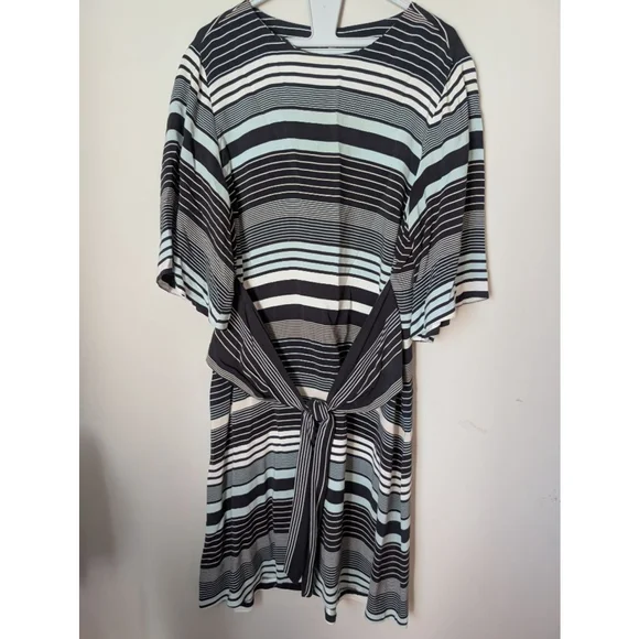 Ann Taylor Striped Dress 14 Black White Seafoam, Womens - Picture 2 of 10